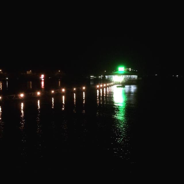 Floating restaurant, complete with pontoon walkway.
#halongbay #catbaisland #night #reflections #365